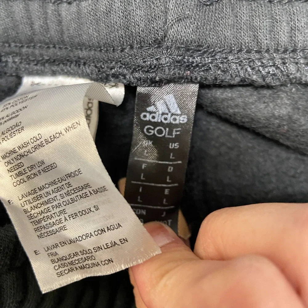 Adidas Sweatpants Mens Large Black Skinny Leg Logo Drawstring Waist Winter Warm